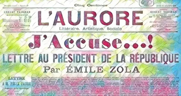J'accuse, d'Émile Zola, à la une du journal L'Aurore le 13 janvier 1898