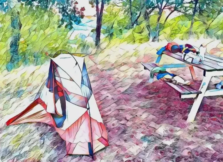 Tente de bivouac sur une aire de pique-nique (Tarn-et-Garonne)