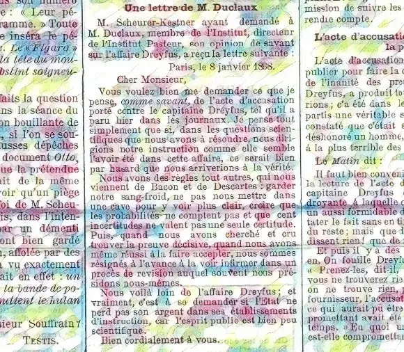 Article paru à la une du journal Le Siècle le 10 janvier 1898 (d'après archives BNF)